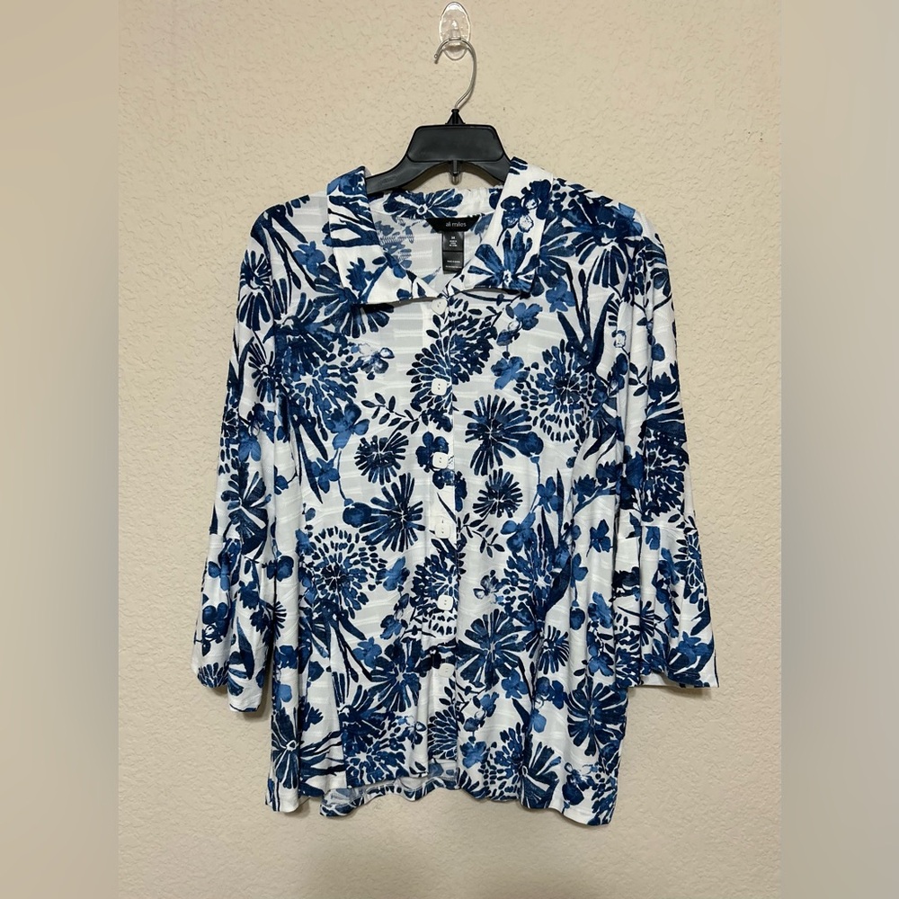 Ali Miles Womens Button Down Tunic top Floral Relax Size 3X NWT